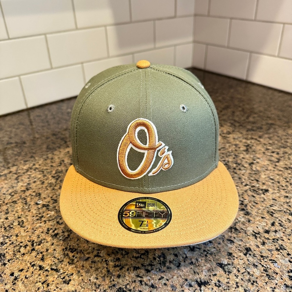 Baltimore Orioles New Era 59FIFTY Fitted Hat 7 1/8 Olive Gold MLB New